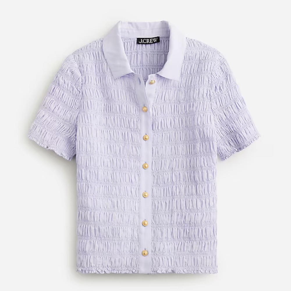 Smocked button-up shirt in cotton-blend voile NWT